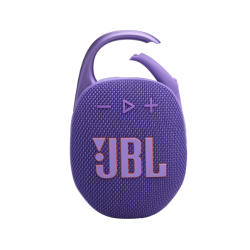 Prenosni zvočnik JBL vijolične barve z vgrajenim karabinom in gumbi na sprednji strani