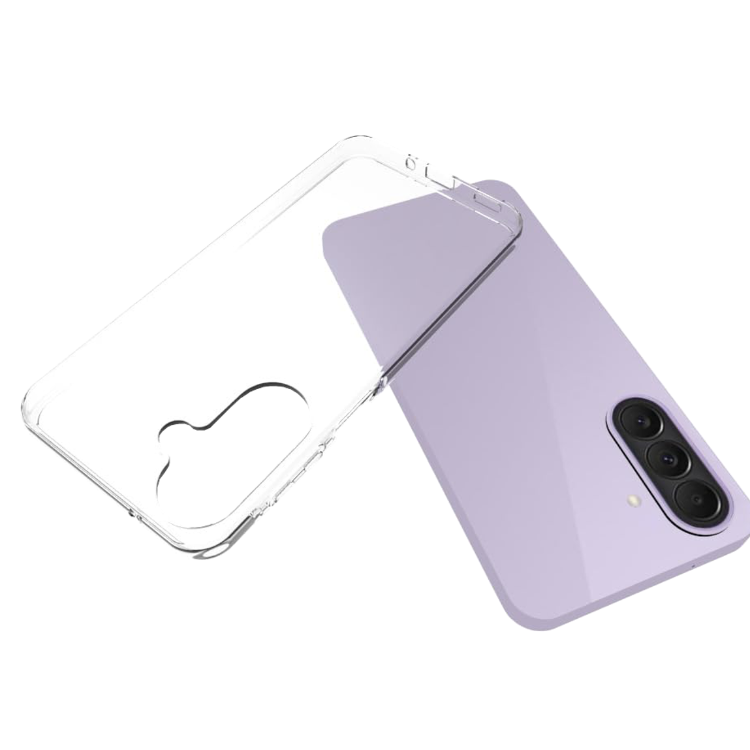Prozoren TPU ovitek za Samsung Galaxy A27 5G z dvignjenimi robovi okoli zaslona in kamere zagotavlja dodatno zaščito pred praskami in udarci.