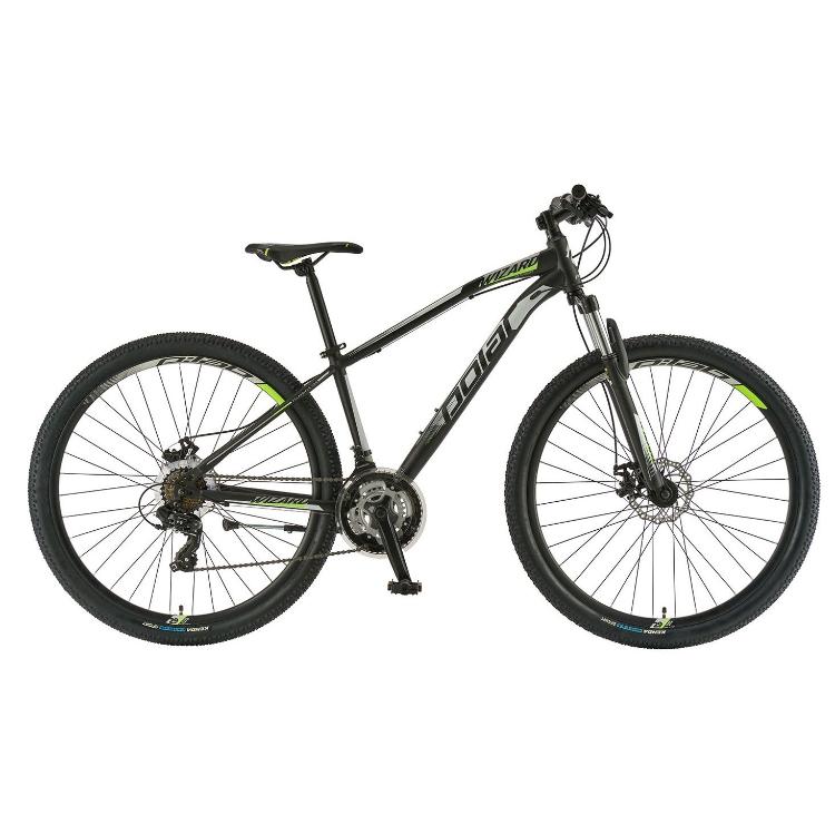 KOLO POLAR WIZARD 1.0 29'' vel. L, črno-fluo rumene barve z vzmetnimi vilicami, koluti, 3x pogonom in 29-palčnimi kolesi.