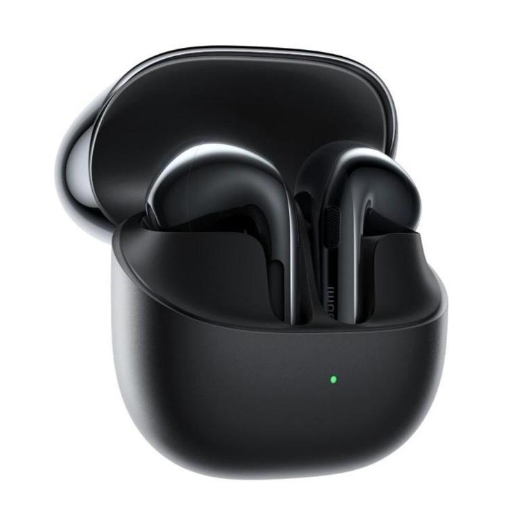 Xiaomi Buds 6 TWS slušalke, črne, odprt etui, LED indikator, kompaktno ohišje, brezžični dizajn.