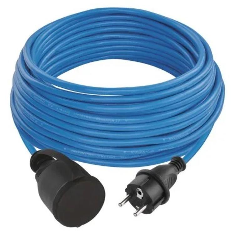 Weatherproof podaljševalni kabel 20 m / 1 vtičnica / modra / PVC / 230 V / 1,5