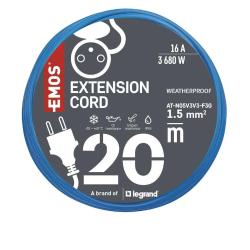 Weatherproof podaljševalni kabel 20 m / 1 vtičnica / modra / PVC / 230 V / 1,5