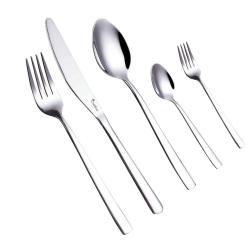 Cheffino jedilni pribor Aria iz nerjavečega jekla, vilice, nož in žlice na belem ozadju.