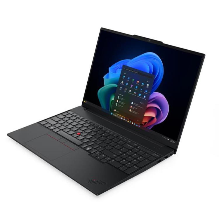 Lenovo ThinkPad E16 G4 Ult7 32/1 WUXGA, W11P, pogled od zgoraj na tipkovnico in zaslon Windows 11 Pro.