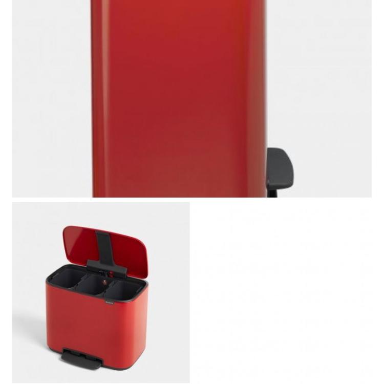Koš za smeti Brabantia 121029, 3 x 11 L, rdeč, na pedal