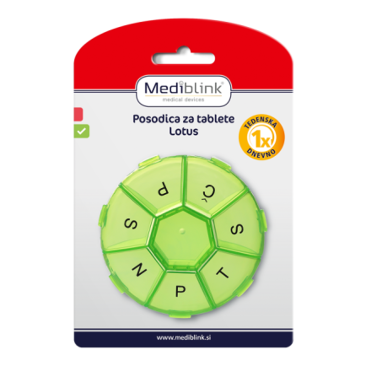 Tedenska posodica za tablete Mediblink Lotus 1x/dan M014, zelena