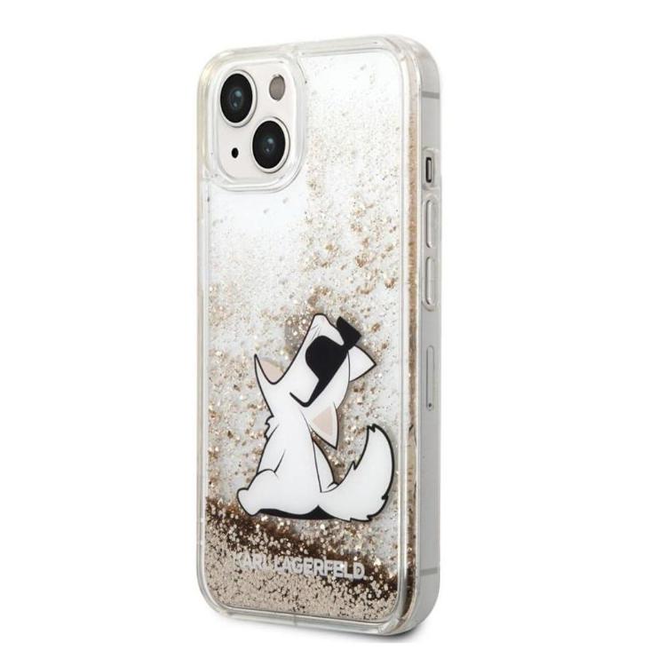 Prozorna trda zaščita KARL LAGERFELD KLHCP14SGCFD za iPhone 14 6.1, zlata z bleščicami