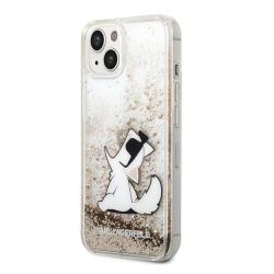 Prozorna trda zaščita KARL LAGERFELD KLHCP14SGCFD za iPhone 14 6.1, zlata z bleščicami