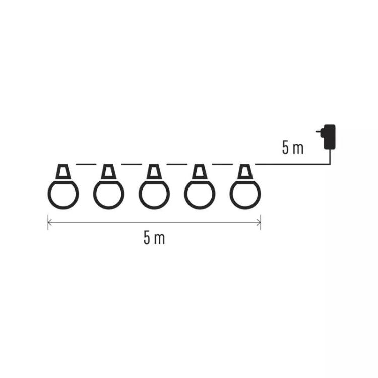 Svetlobna veriga 10 LED, 10x party lučke, 5 m, zunanja in notranja, topla bela