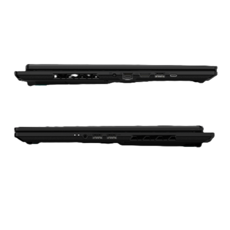 Stranski profili prenosnika GIGABYTE z jasno vidnimi priključki, zračniki in nizkim ohišjem.