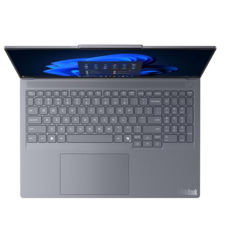Lenovo ThinkBook 16p G6 R9 16 32/512, W11P, pogled od zgoraj na tipkovnico s številčnico in veliko sledilno ploščico.
