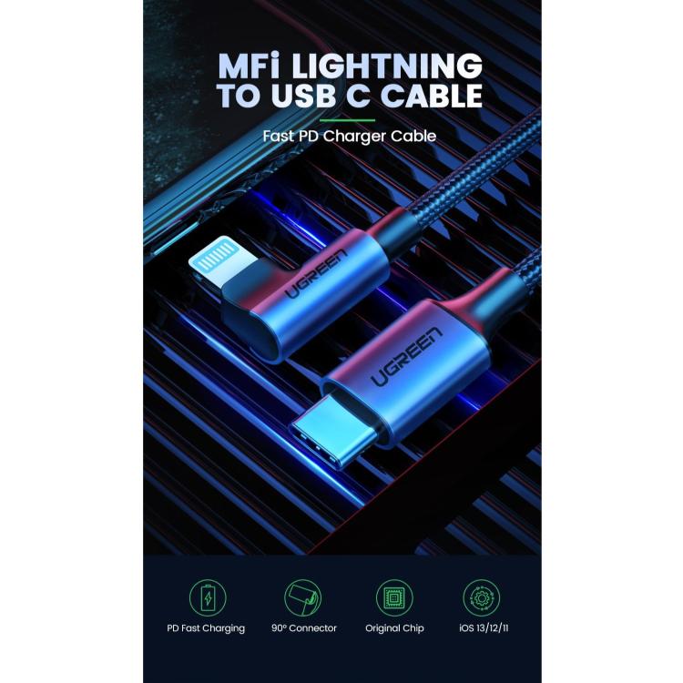 USB-C na Lightning kabel s 90-stopinjskim priključkom omogoča udobnejše polnjenje med uporabo naprave.