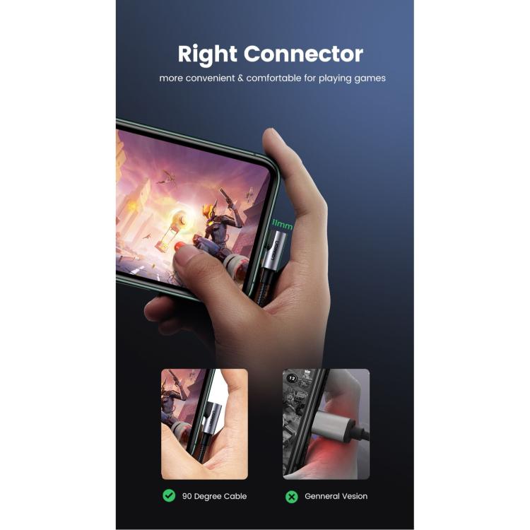 Kotni Lightning priključek zmanjšuje obremenitev kabla in izboljša ergonomijo pri uporabi naprave.