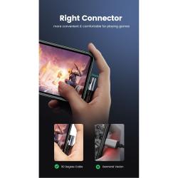 Kotni Lightning priključek zmanjšuje obremenitev kabla in izboljša ergonomijo pri uporabi naprave.