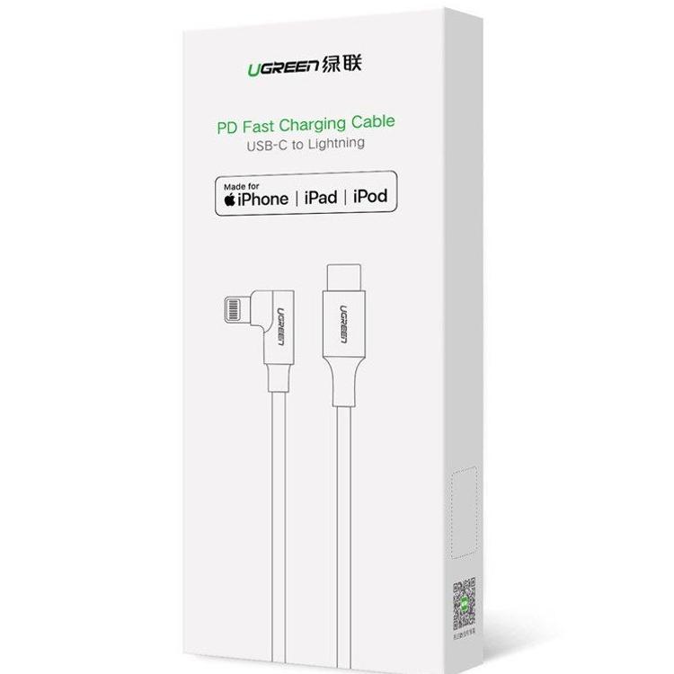 Kabel UGREEN USB-C na Lightning je prikazan v originalni prodajni embalaži.