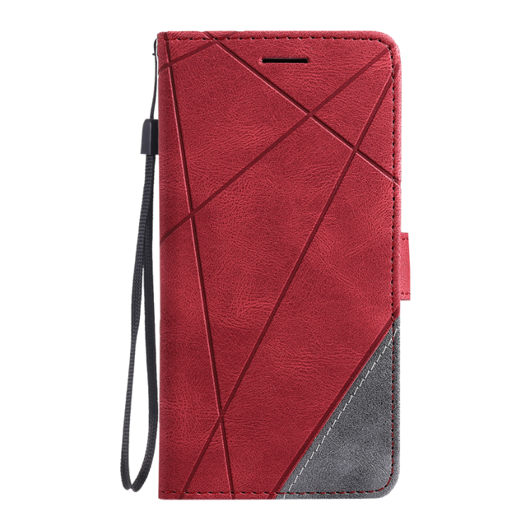 Rdeča preklopna torbica WLGO Lines za Samsung Galaxy S26 FE z vrvico za nošenje, magnetnim zapiranjem in elegantnim geometrijskim dizajnom.