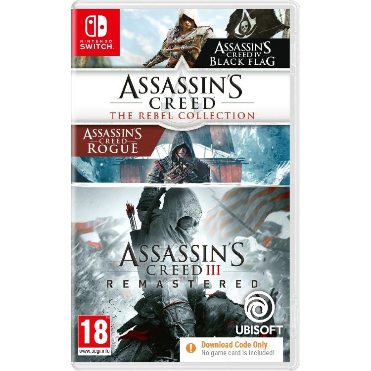 Assassin’s Creed: The Rebel Collection za Nintendo Switch združuje igre Assassin’s Creed IV: Black Flag, Assassin’s Creed Rogue in Assassin’s Creed III Remastered v enem paketu.
