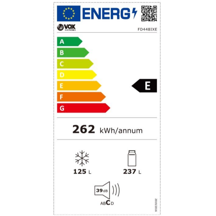 Ameriški hladilnik VOX FD 448 IX, E, 362 l, No-Frost, Inverter, 4-vratni