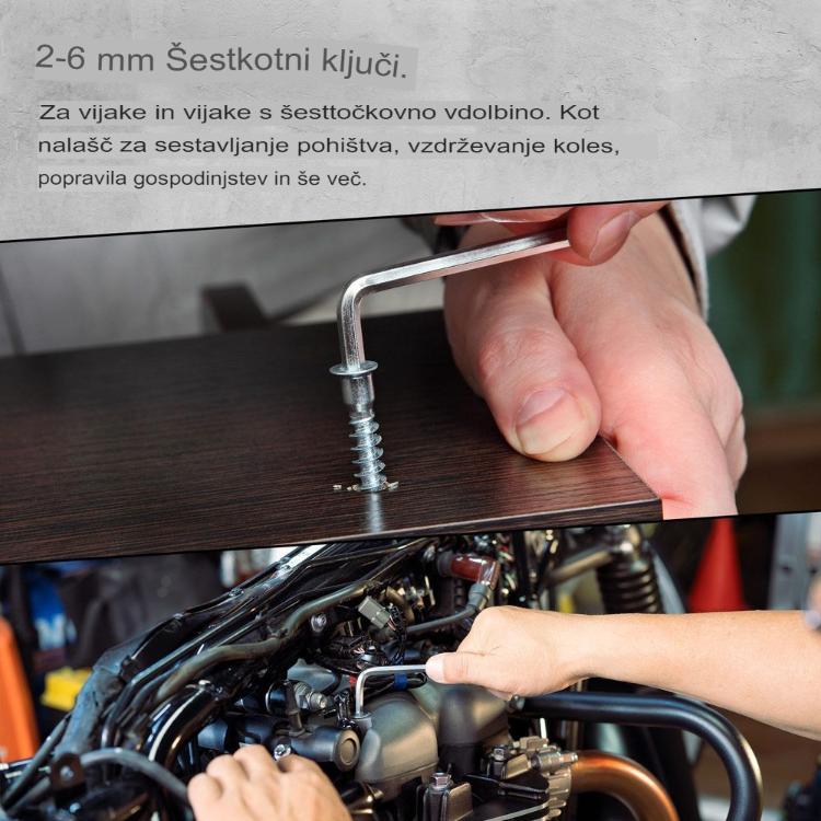 Šesterokotni ključi omogočajo učinkovito sestavljanje pohištva, servisiranje koles in različna montažna opravila.