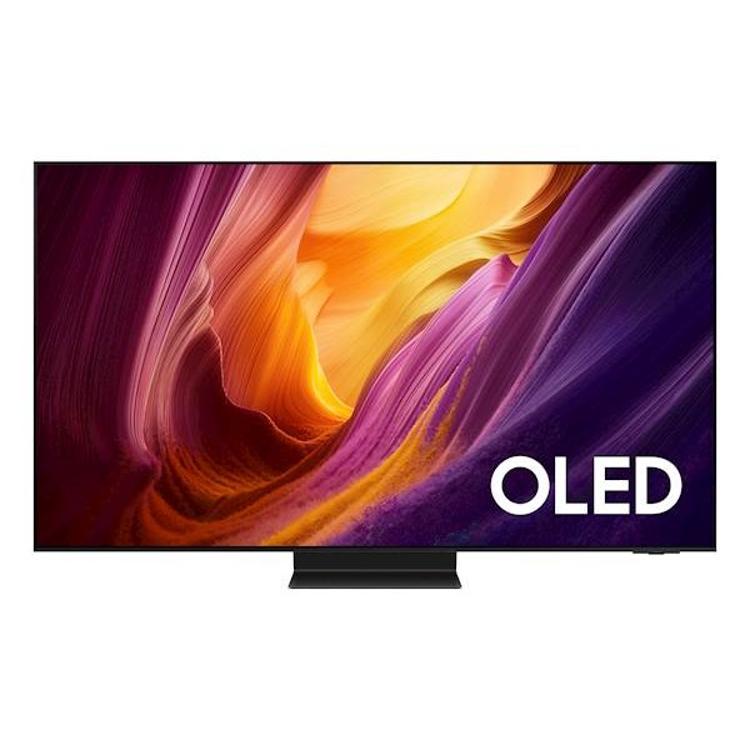 Samsung OLED TV 77 palcev z oznako OLED, sprednji pogled z brezokvirnim dizajnom.