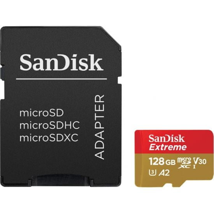Spominska kartica Sandisk MicroSDXC 128GB Extreme, 190 / 90MB / s, A2, UHS-I, V30, U3, C10