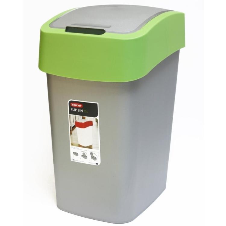 Koš za smeti Flip, 45 l, zeleno/srebrn