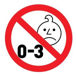 Opozorilni simbol prepovedi za otroke od 0 do 3 let zaradi majhnih delov.