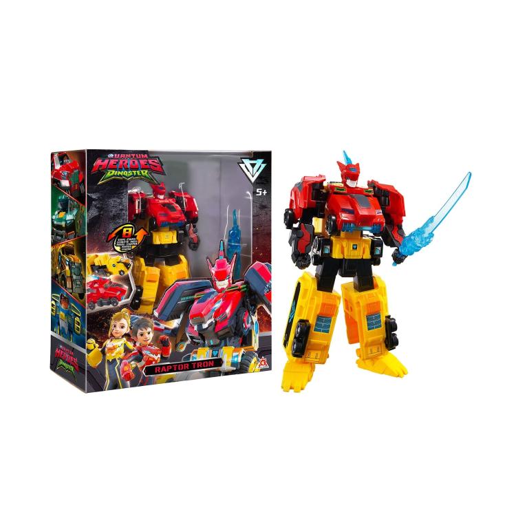 Transformirajoči robot Raptor Tron Quantum Heroes Dinoster z mečem, v embalaži, primeren za otroke 5+.