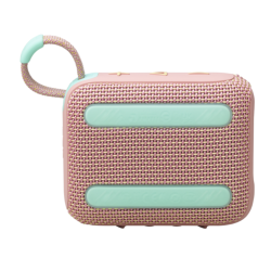 JBL brezžični zvočnik v rožnati barvi z mint detajli, spodnja stran z dvema gumijastima trakoma proti drsenju