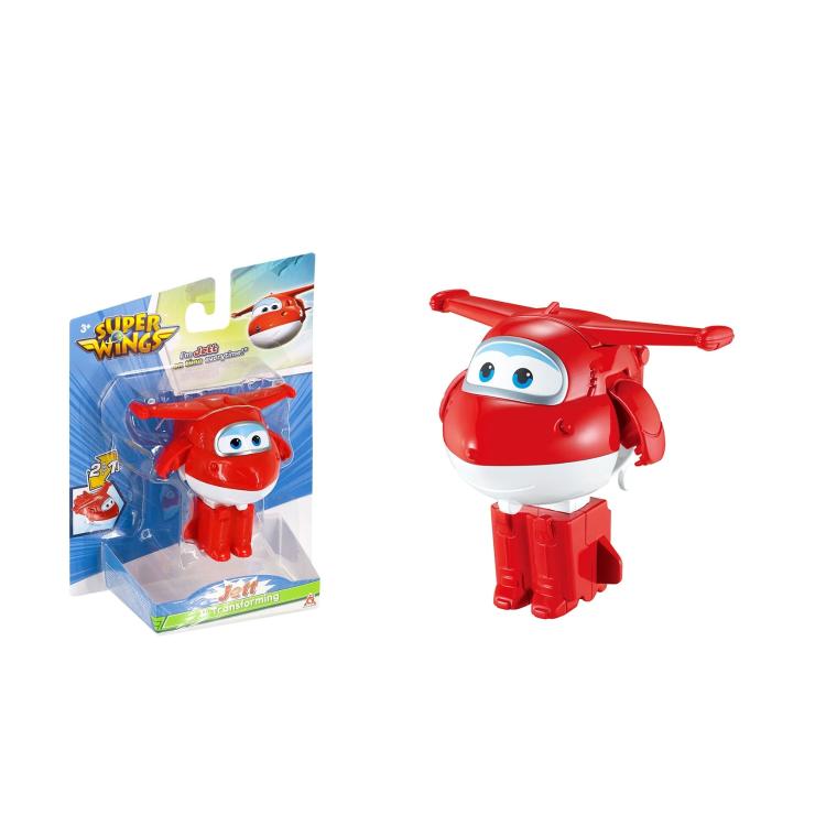 Transformirajoča figura Jett iz Super Wings, ki se iz letala spremeni v robota, primerna za otroke 3+.