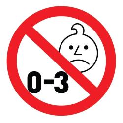 Opozorilni simbol prepovedi za otroke od 0 do 3 let zaradi majhnih delov.