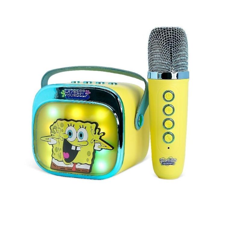 Prenosni zvočnik z brezžičnim mikrofonom, lučkami RGB LED in Bluetooth 5.3., karaoke, SpongeBob SquarePants PopSing