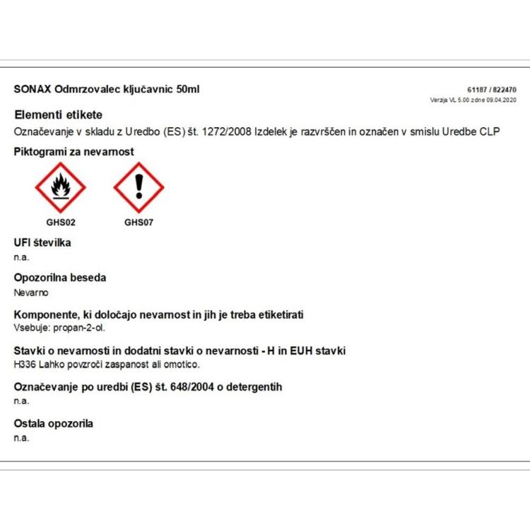 Tekočina za odmrzovanje ključavnic Sonax, 50 ml_2