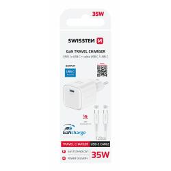 Hitri stenski polnilnik Swissten GaN 35 W z USB‑C priključkom in podporo Power Delivery omogoča učinkovito polnjenje pametnih telefonov, tablic, prenosnikov in drugih sodobnih naprav.