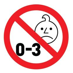 Opozorilni simbol prepovedi za otroke od 0 do 3 let zaradi majhnih delov.