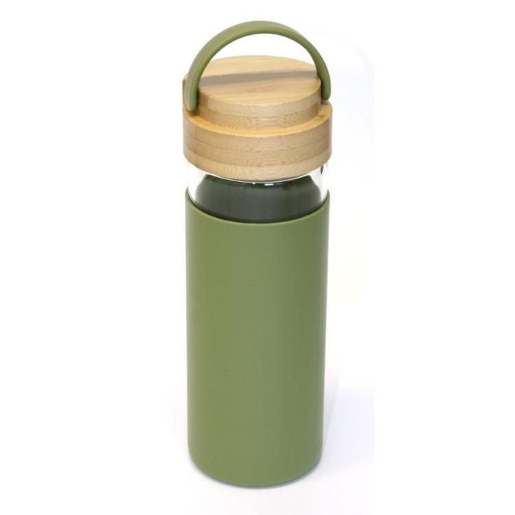 Steklenička, Domy, bamboo pokrov, 0,48l, zelen