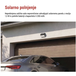 Zunanja baterijska kamera GoSmart IP-1100G WALL z WiFi in sončnim panelom nad garažo za neprekinjen nadzor.