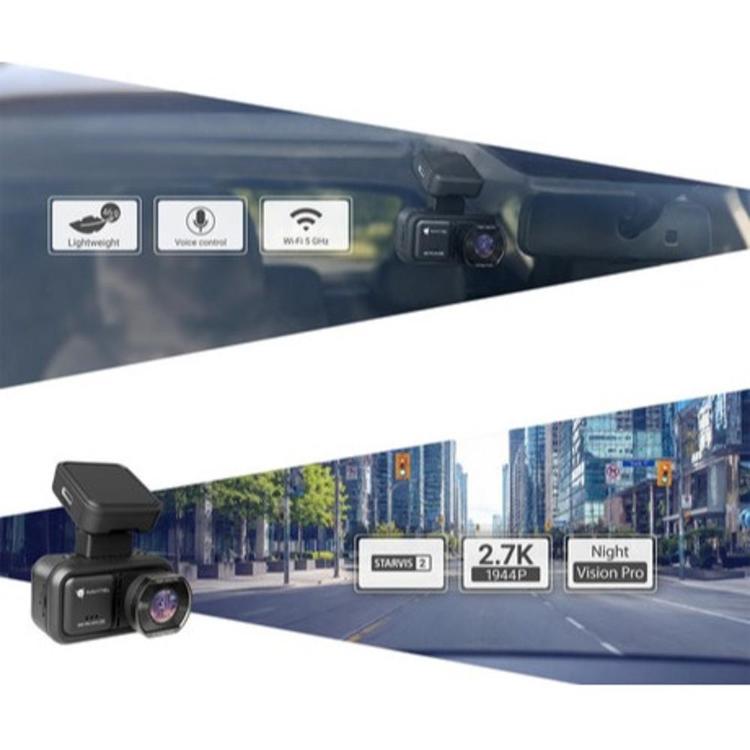 Navitel R88 PRO GPS avtomobilska kamera v črni barvi, prikazana s sprednje strani z objektivom 5 MP in zunanjim GPS modulom.