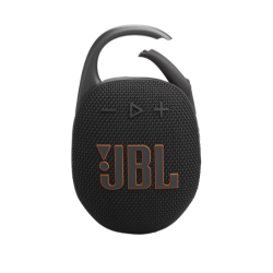 Prenosni zvočnik JBL z odprtim karabinom in vidnim logotipom na mrežasti površini