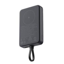 Prenosna baterija Xiaomi 33W 10000, črna, zadnji pogled s podporo magnetnemu polnjenju in prikazom priključkov.