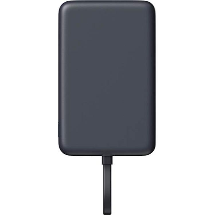 Prenosna baterija Xiaomi 33W 10000, črna, sprednji pogled z vgrajenim kablom in kompaktno zasnovo.