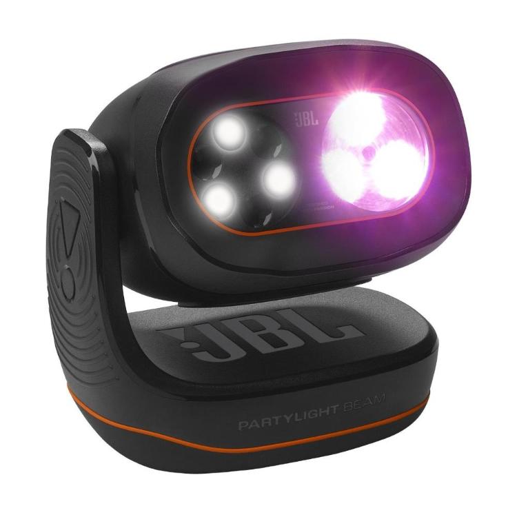 JBL Partylight Beam spredaj, prikaz leč za svetlobne in projekcijske učinke.