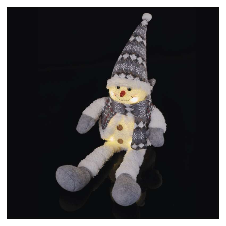 Božični snežak sedeč Emos, LED 6, 31 cm, 3× AA, notranja, topla bela