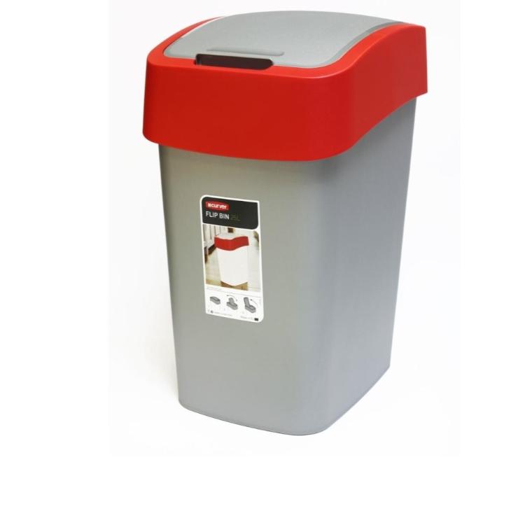 Curver koš za smeti Flip, 25 l, rdeče/srebrn_1