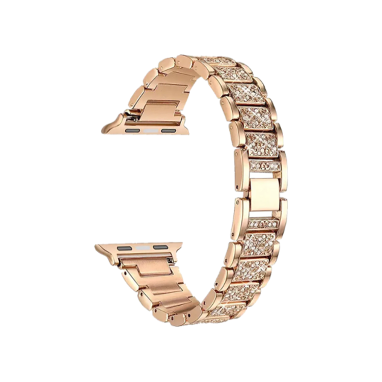 Rožnato zlat kovinski pašček z vdelanimi kristali, prestižen sijaj in natančna izdelava za Apple Watch (38/40/41).