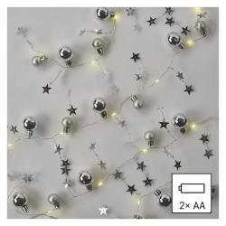 Božična girlanda Emos LED, srebrne krogle z zvezdami, 1,9 m, notranja, topla
