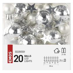 Božična girlanda Emos LED, srebrne krogle z zvezdami, 1,9 m, notranja, topla