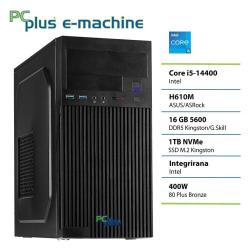 Namizni računalnik PCplus e-machine z Intel Core i5-14400 procesorjem, 16 GB DDR5 pomnilnika in 1 TB NVMe SSD diskom zagotavlja hitro ter zanesljivo delovanje za poslovno in domačo uporabo.