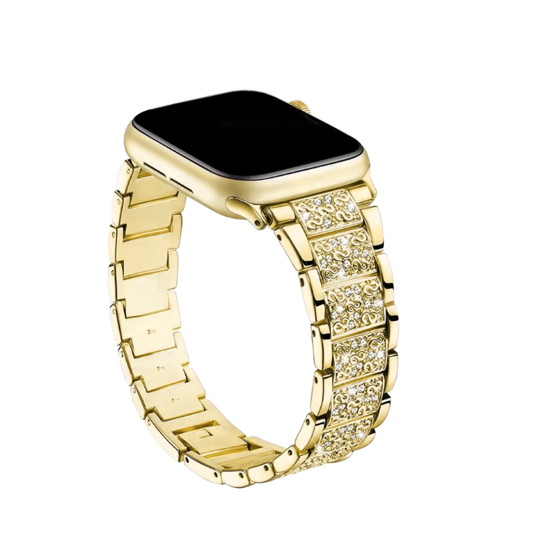  Zlat pašček s kristali nameščen na uri, luksuzen sijaj in čvrsto zapenjanje, za Apple Watch (38/40/41).