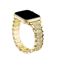  Zlat pašček s kristali nameščen na uri, luksuzen sijaj in čvrsto zapenjanje, za Apple Watch (38/40/41).